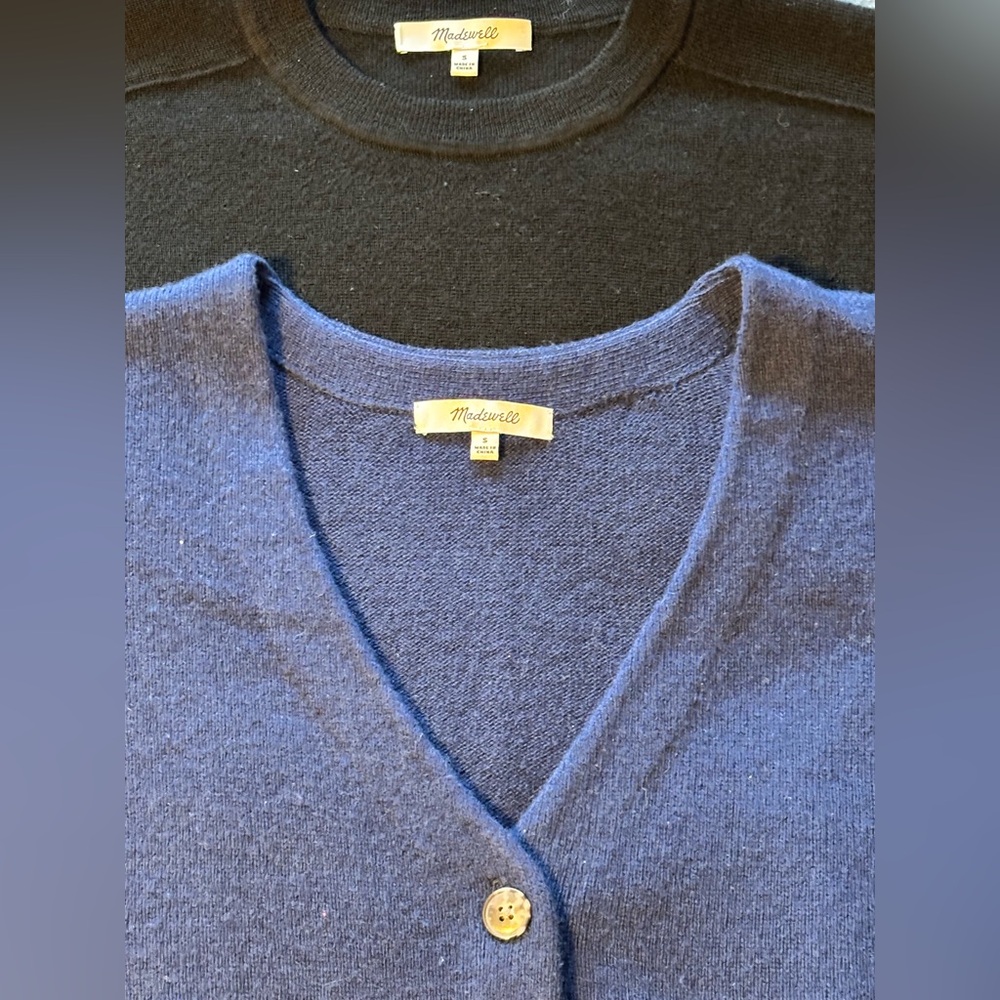 Madewell Women’s Small Merino Wool Blue Cardigan and Black Sweater Bundle